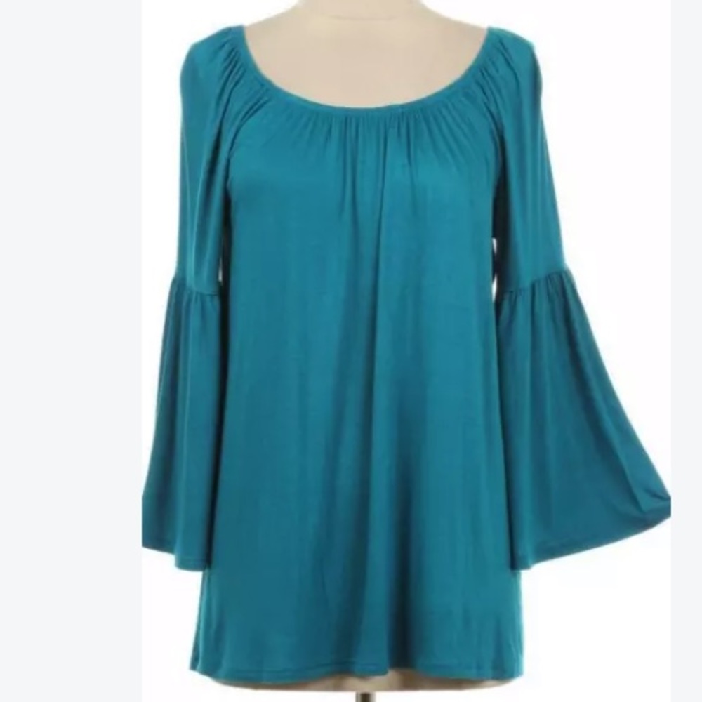 THE HANGER~TEAL~BELL SLEEVE TUNIC~SMALL, LARGE